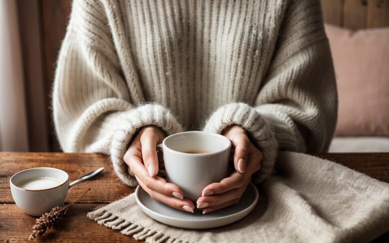 コーヒーカップと女性の手