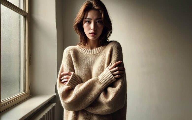 寒気を感じている女性