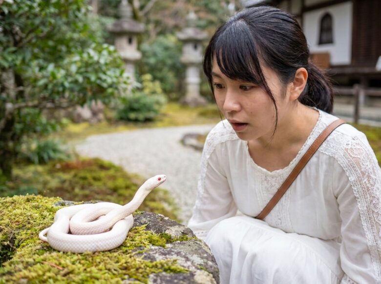 白い蛇と女性