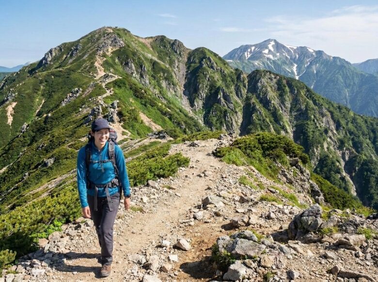 登山する女性