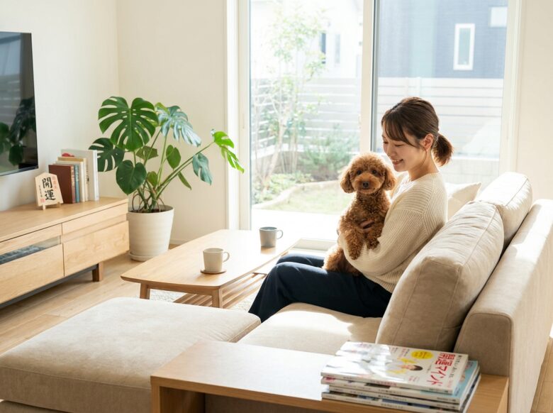 愛犬と女性の幸せなシーン