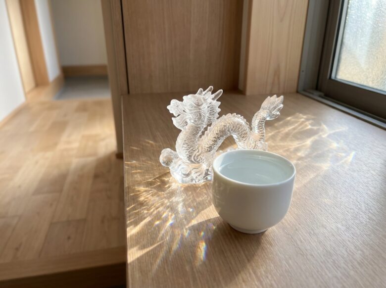龍の置物とお水