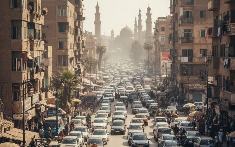 渋滞するエジプト市街