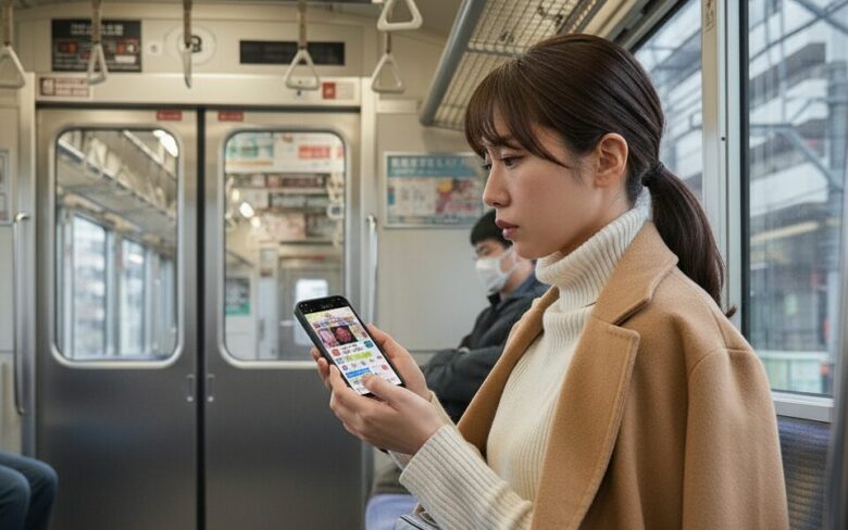 占いアプリを見る女性