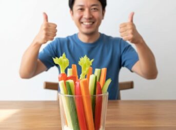 野菜を採って元気な男性