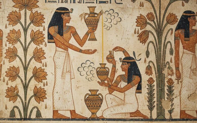 香油を作る工程の壁画