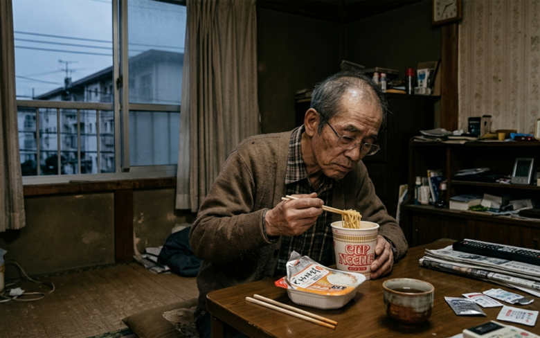 質素な食生活をする年輩の男性