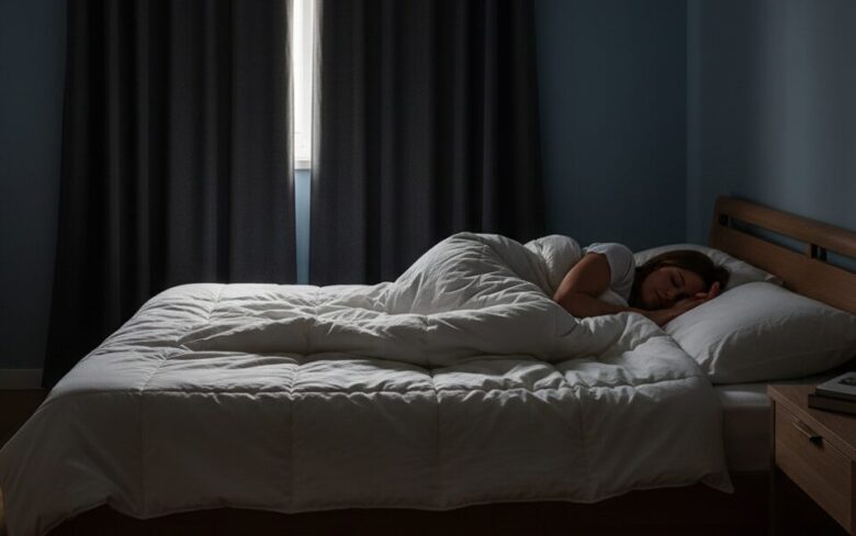 ベッドで寝る女性