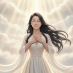 感謝を天に捧げる女性