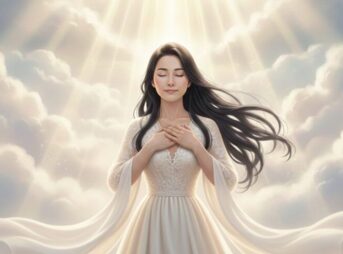 感謝を天に捧げる女性