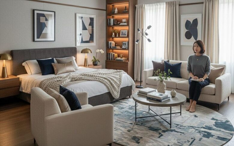 部屋でくつろぐ女性