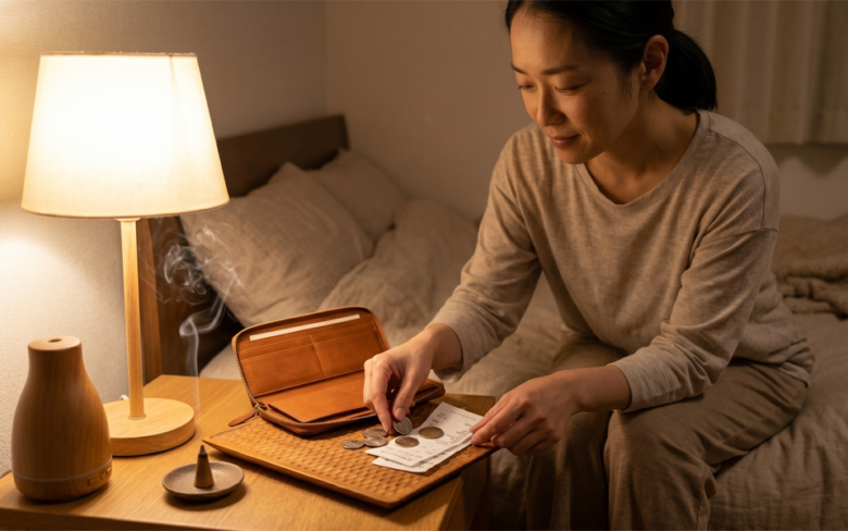 財布を整理する女性
