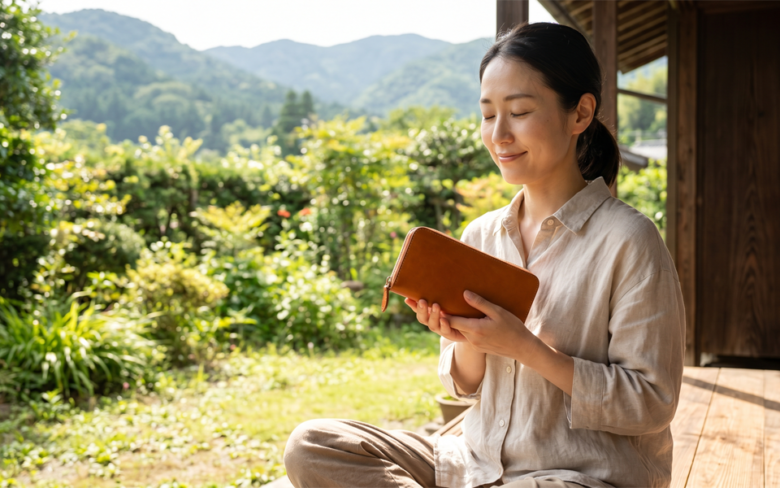財布に感謝する女性
