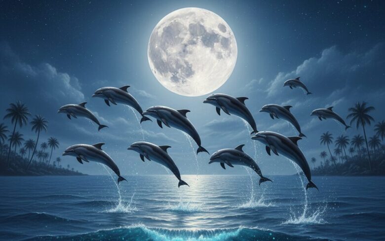 イルカと満月