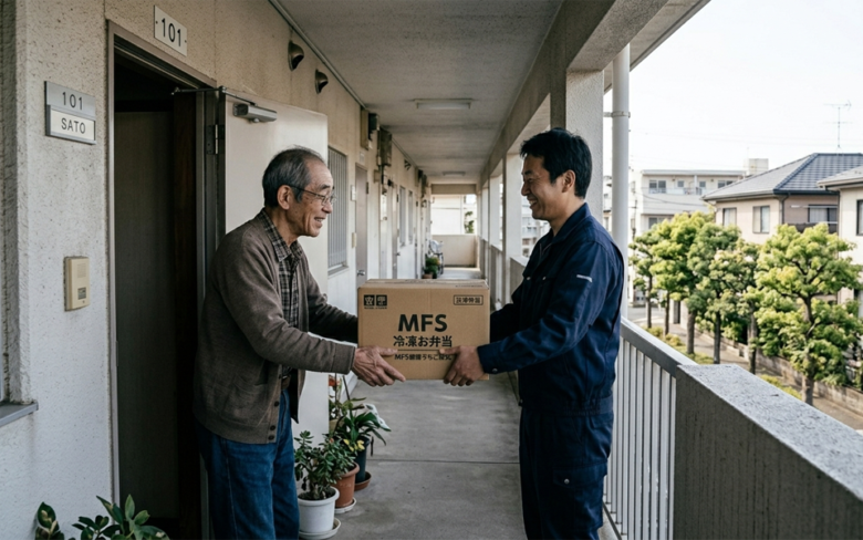 荷物を受け取る年輩の男性