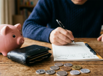 お金の計算する男性