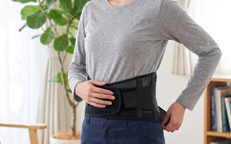 腰サポーターを着用する女性
