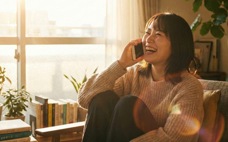 スマホで話す女性