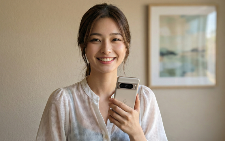 アンドロイドスマホを持つ女性