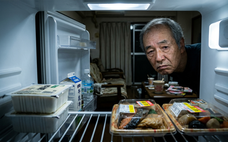 冷蔵庫の中を覗く年輩の男性