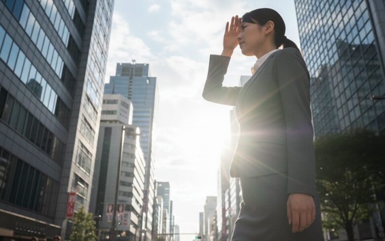 太陽を眩しがる女性