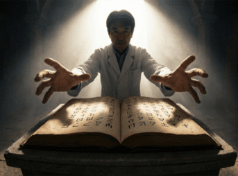 古代書物に手を伸ばす学者