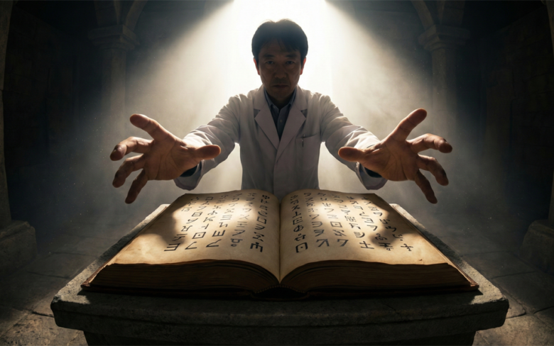 古代書物に手を伸ばす学者