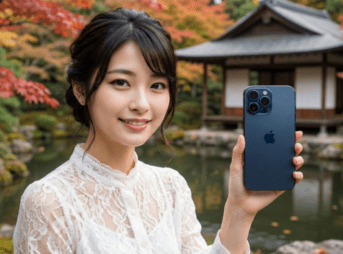 スマホをかかげる女性