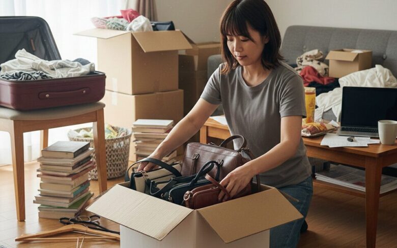 いらない物を片付ける女性