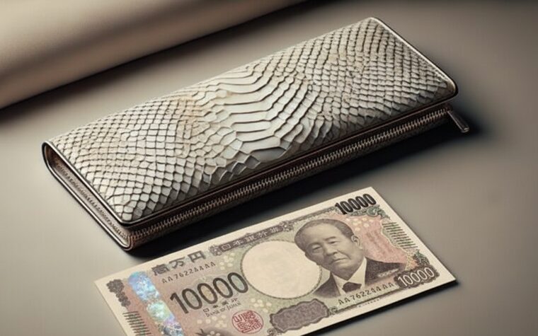 一万円のお札と蛇柄財布