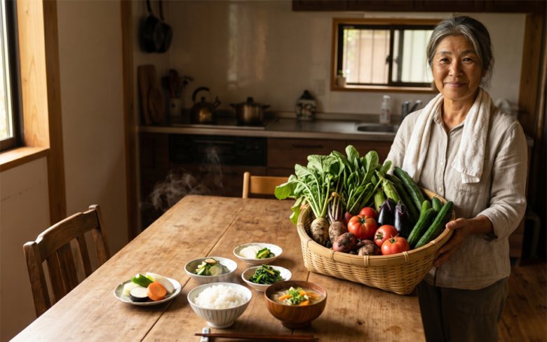 野菜収穫と女性