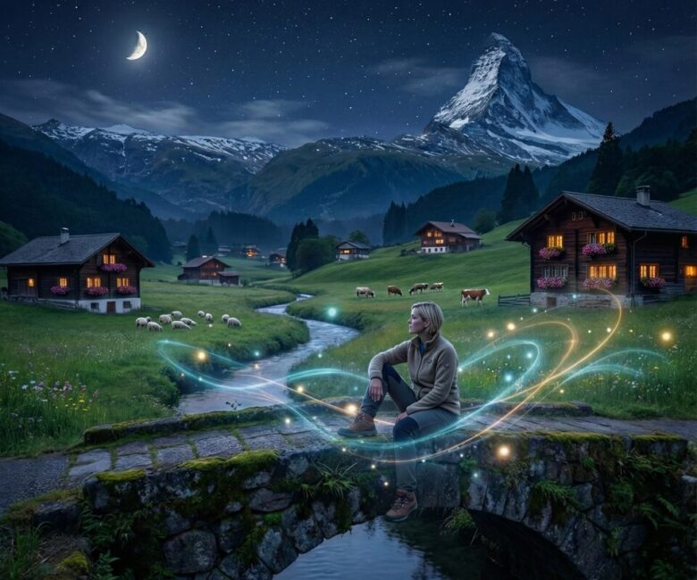 女性とスイスの夜