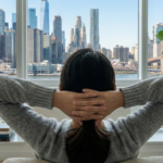 部屋でくつろぐ女性