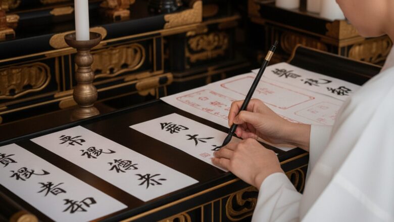 護符を書く女性