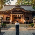 神社で祈祷する女性