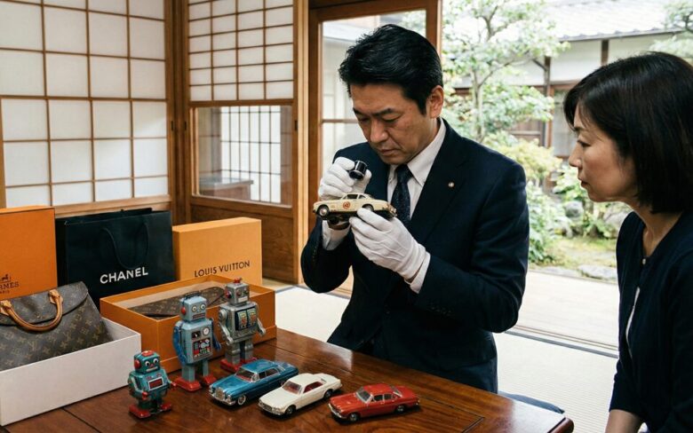 出張鑑定中の男性と見守る女性