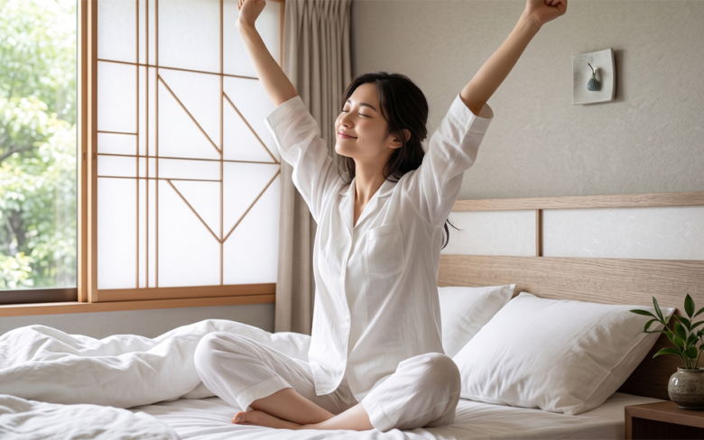 心地よく目覚める女性