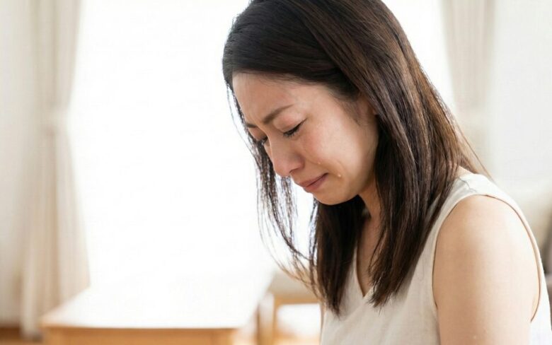 安心して泣く女性