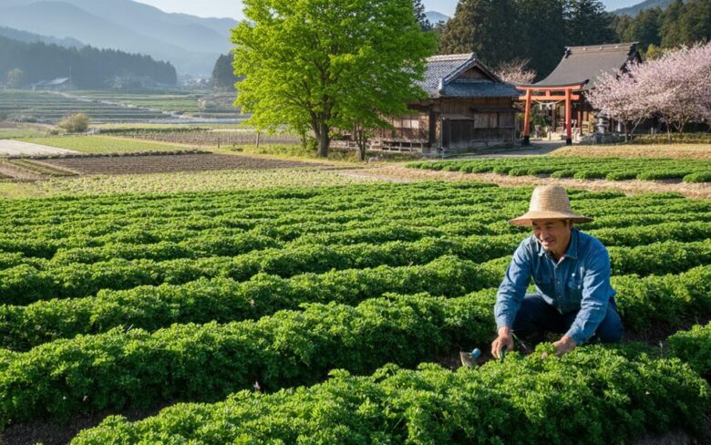 パセリを育てる農業男性
