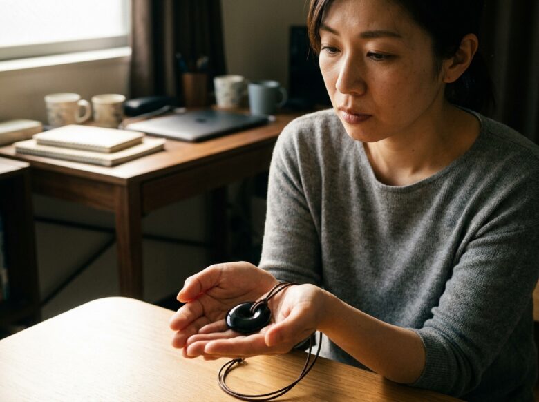 パワーアイテムを持つ女性