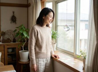 アイテムを眺める女性