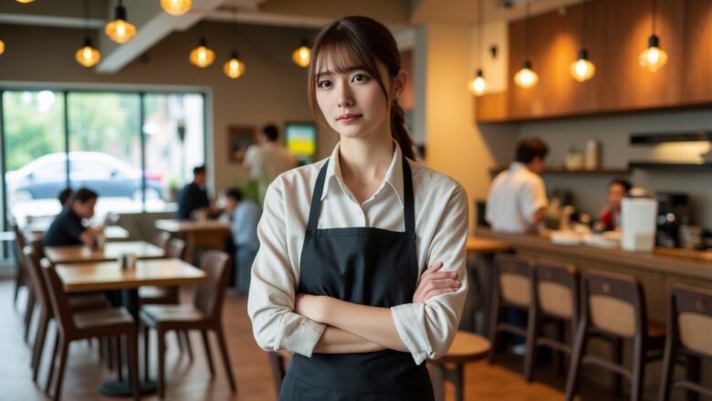 喫茶店で働く女性