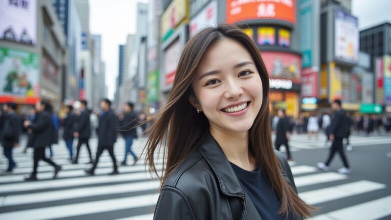 横断歩道を渡る女性